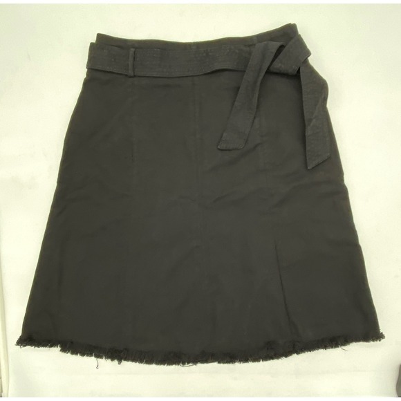 Maje Dresses & Skirts - Maje Bella Black Denim A-Line Mini Skirt Belted Raw Hem Size 38 US 6
